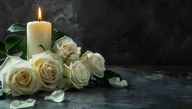 lighted-candle-white-roses